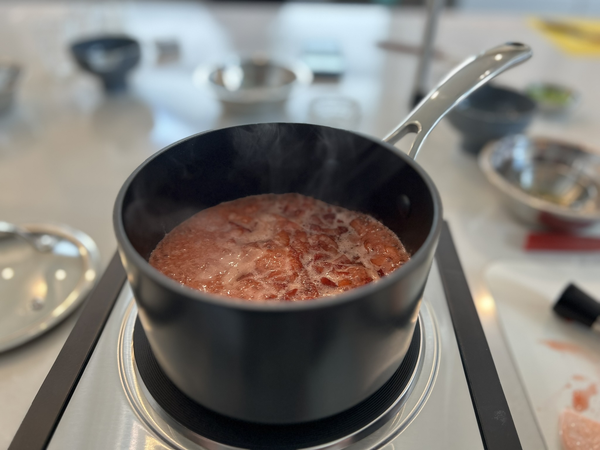 Jam bubbling in the pot