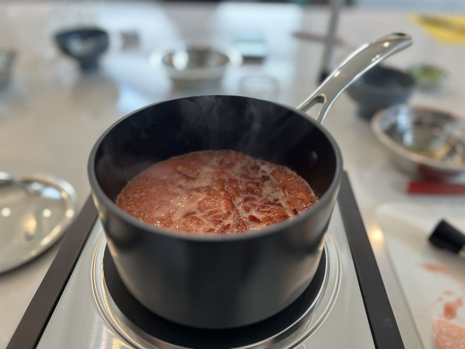 Jam bubbling in the pot
